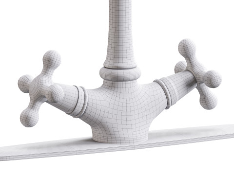 Kitchen Faucet Vintage White Cross 2 Handles Single Hole Modello 3D