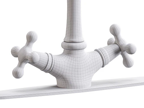 Kitchen Faucet Vintage White Cross 2 Handles Single Hole 3D Model