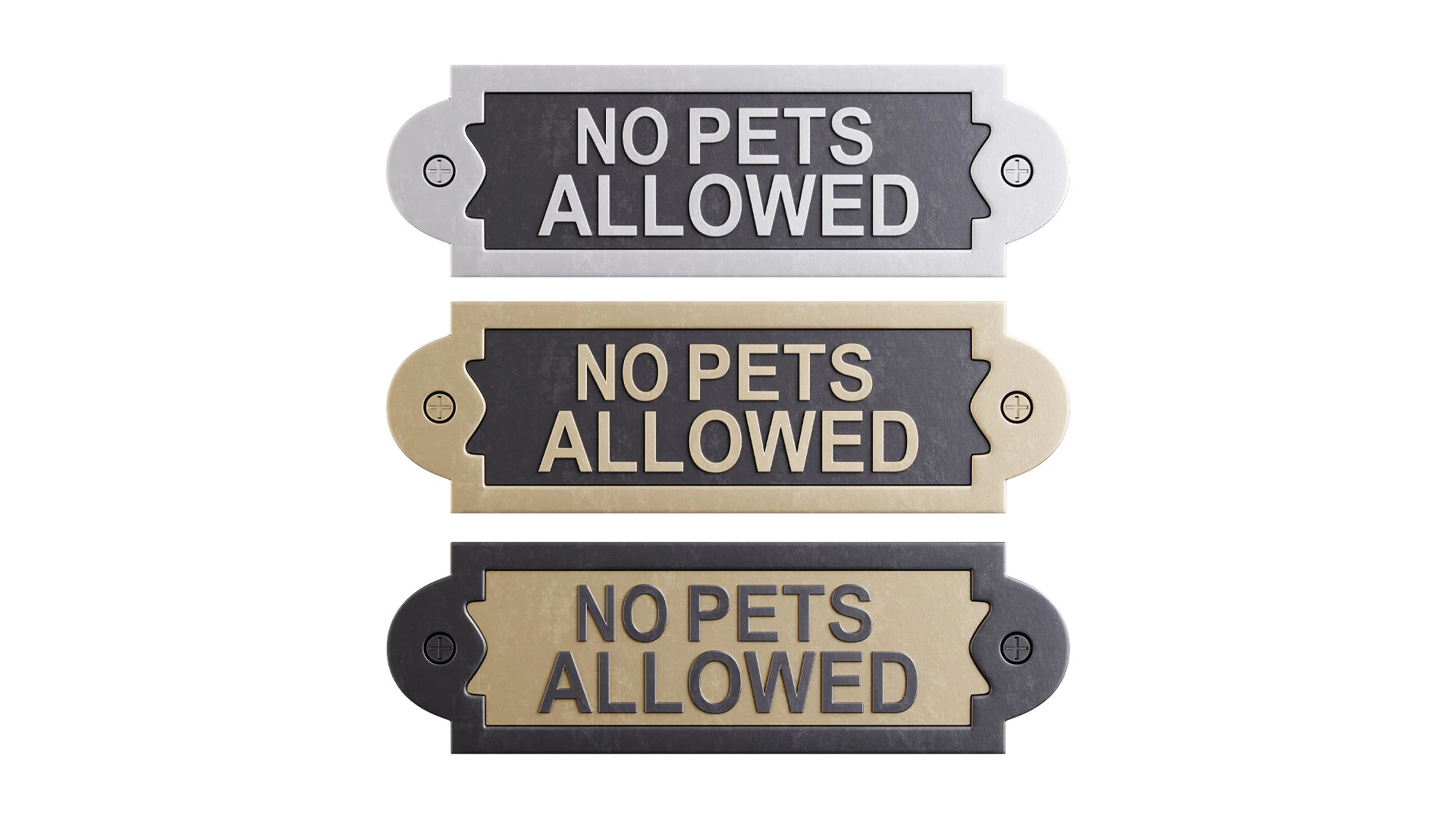 Solid Brass Sign No Pets Allowed 3D Model .c4d .max .obj .3ds .fbx .stl .blend 