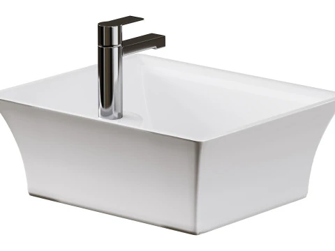 Square Countertop Vessel Bathroom Sink 3D Model