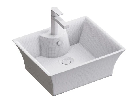 Square Countertop Vessel Bathroom Sink 3D Model
