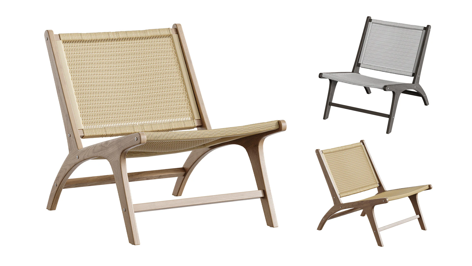 Poltroncina Hamma in teak e rattan naturale Modello 3D .c4d .max .obj .3ds .fbx .stl .blend 