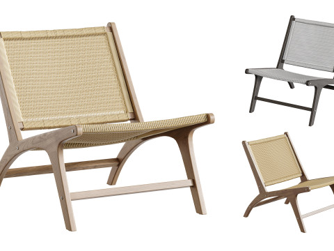 Hamma teak and natural rattan armchair Model 3D