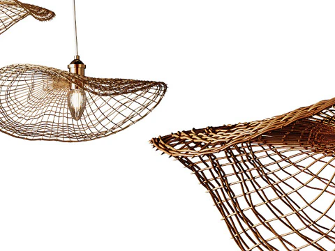 Boho Hand-woven Rattan Chandelier Decorative Pendant Light 3D Model