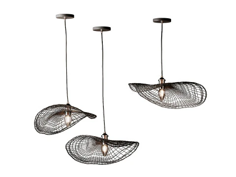 Boho Hand-woven Rattan Chandelier Decorative Pendant Light 3D Model