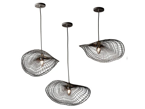 Boho Hand-woven Rattan Chandelier Decorative Pendant Light 3D Model