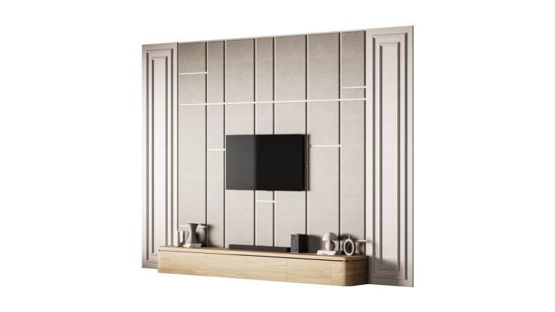 Modern TV Wall 031 3D Модель .c4d .max .obj .3ds .fbx .stl .blend