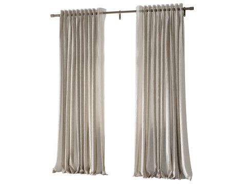 Cortinas opacas de lino Japandi Modelo 3D