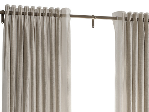 Cortinas opacas de lino Japandi Modelo 3D