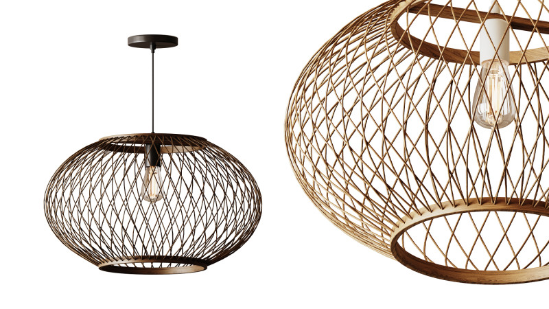 자연 둥근 대나무 교수형 펜던트 조명 3D 모델 .c4d .max .obj .3ds .fbx .stl .blend 