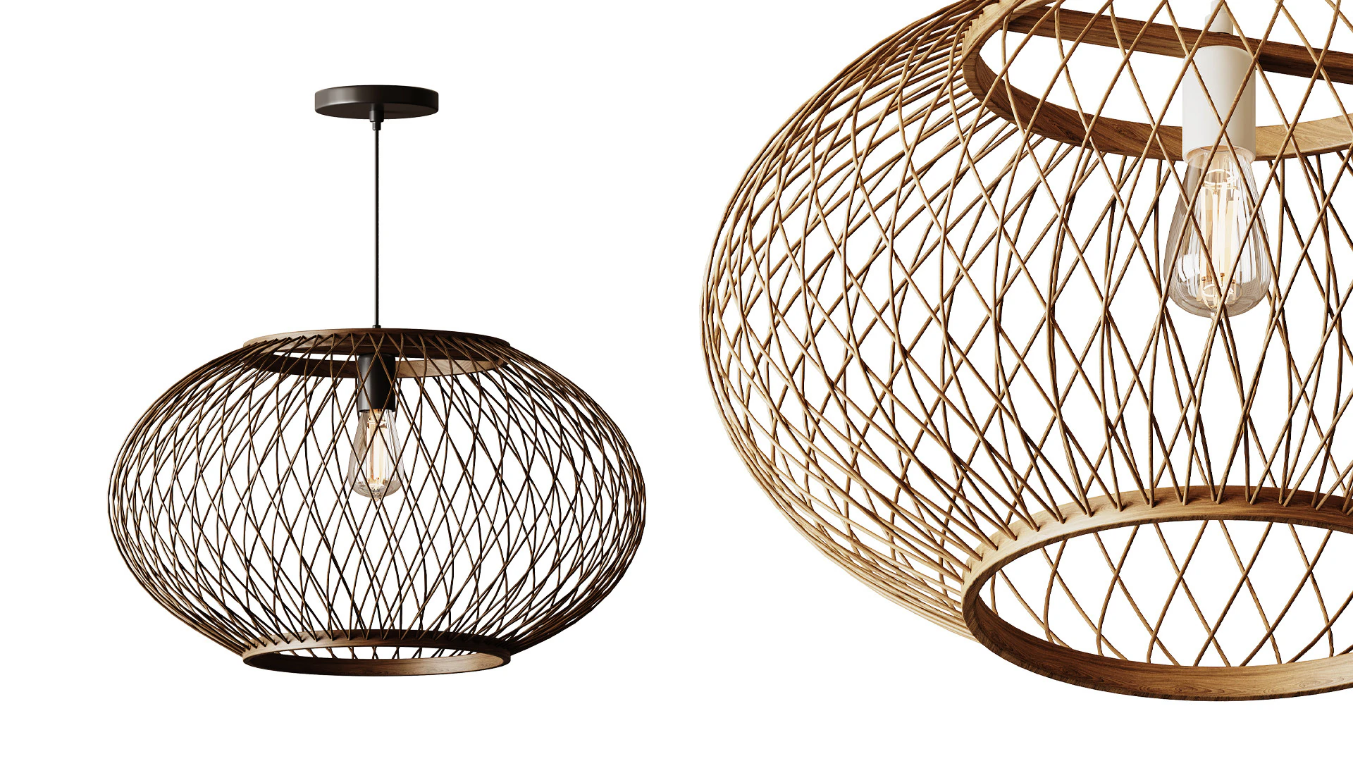 Natural Round Bamboo Hanging Pendant Lights 3D Model .c4d .max .obj .3ds .fbx .stl .blend 