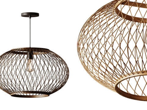 Natural Round Bamboo Hanging Pendant Lights 3D Model