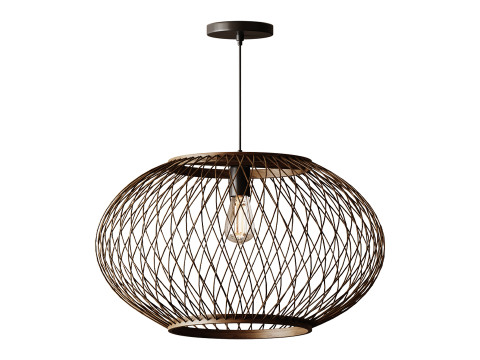 자연 둥근 대나무 교수형 펜던트 조명 3D 모델