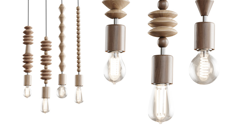 Lampu Gantung Manik-manik Geometris Kayu Nordik Model 3D .c4d .max .obj .3ds .fbx .stl .blend 