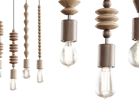 Nordic Wooden Geometric Beads Pendant Lamp 3D Model