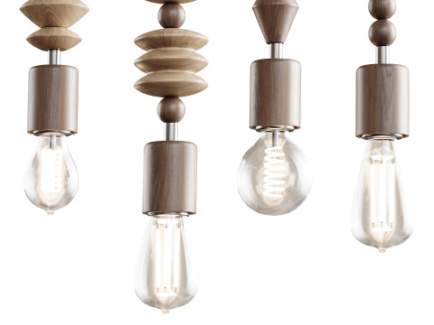 Lampu Gantung Manik-manik Geometris Kayu Nordik Model 3D