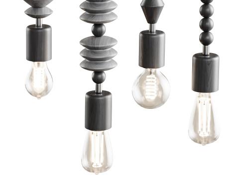 Lampu Gantung Manik-manik Geometris Kayu Nordik Model 3D