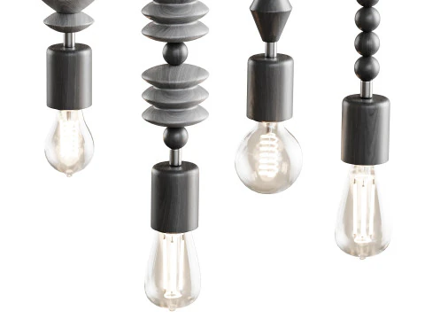 北欧木製幾何学ビーズペンダントランプ 3Dモデル