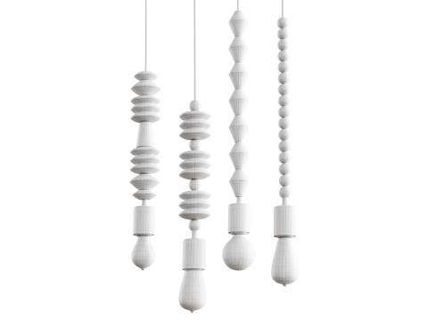 Lampu Gantung Manik-manik Geometris Kayu Nordik Model 3D