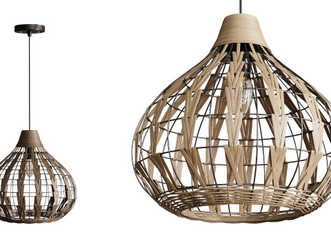 Retro Kahve Bambu Rattan Kolye Işık 3D Model