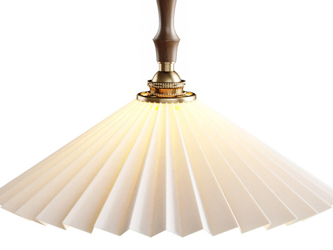 Lustre vintage com abajur pendente plissado Modelo 3D