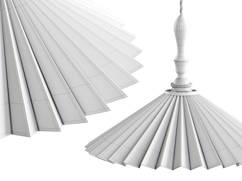 Lustre vintage com abajur pendente plissado Modelo 3D