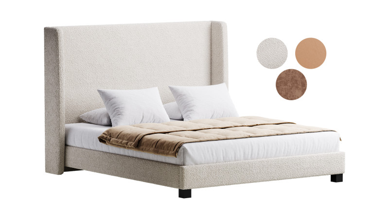 Wingback Smoke Velvet Bed 3D Model .c4d .max .obj .3ds .fbx .stl .blend 