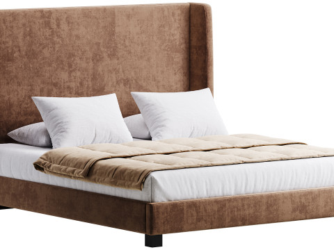 Wingback Smoke Velvet Bed 3D Model