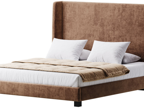 Wingback Smoke Velvet Bed 3D Model