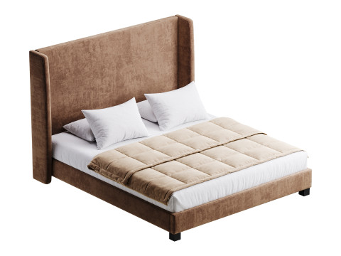 Wingback Smoke Velvet Bed 3D Model