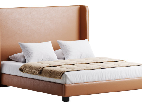 Wingback Smoke Velvet Bed 3D Model