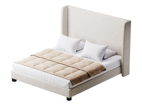 Wingback Smoke Velvet Bed 3D Model