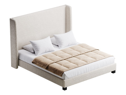 Wingback Smoke Velvet Bed 3D Model