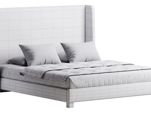 Wingback Smoke Velvet Bed 3D Model