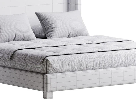 Wingback Smoke Velvet Bed 3D Model