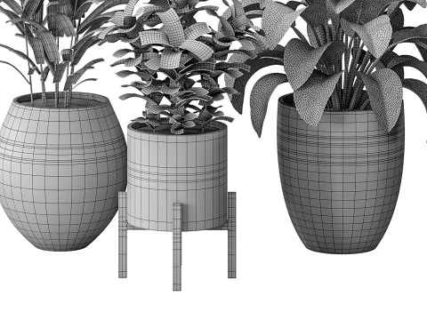 Bouquet of flowers in concrete vase 3D Model