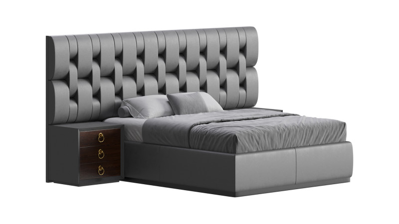 Letto queen size contemporaneo in legno nero Modello 3D .c4d .max .obj .3ds .fbx .stl .blend