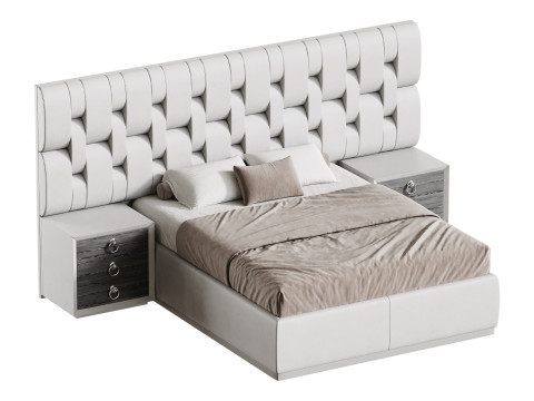 Letto queen size contemporaneo in legno nero Modello 3D