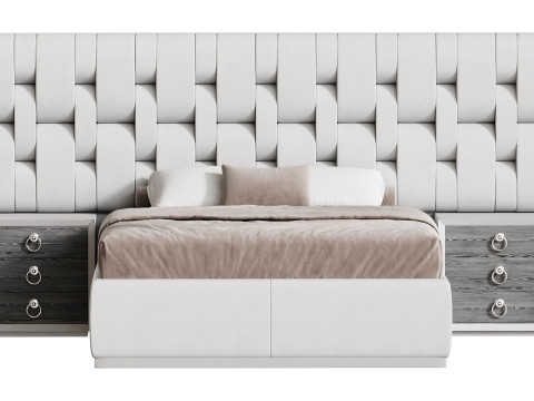 Letto queen size contemporaneo in legno nero Modello 3D