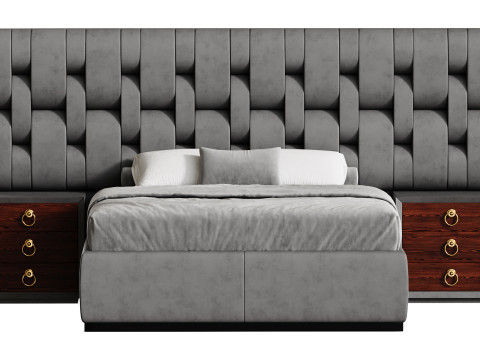 Letto queen size contemporaneo in legno nero Modello 3D