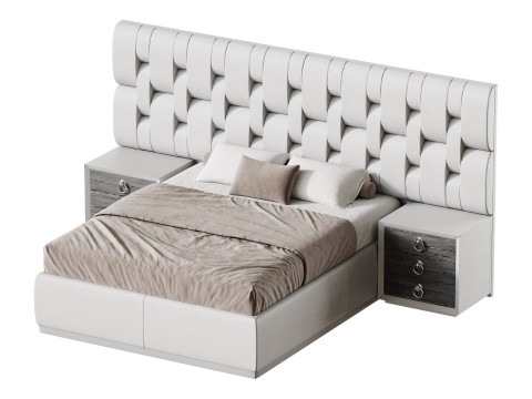 Letto queen size contemporaneo in legno nero Modello 3D