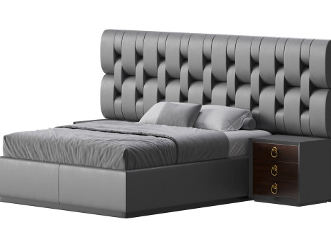Letto queen size contemporaneo in legno nero Modello 3D