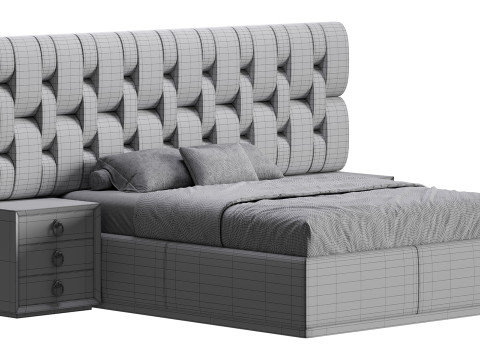 Letto queen size contemporaneo in legno nero Modello 3D