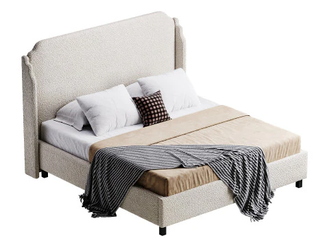 Letto Aurora Wingback Blush Modello 3D