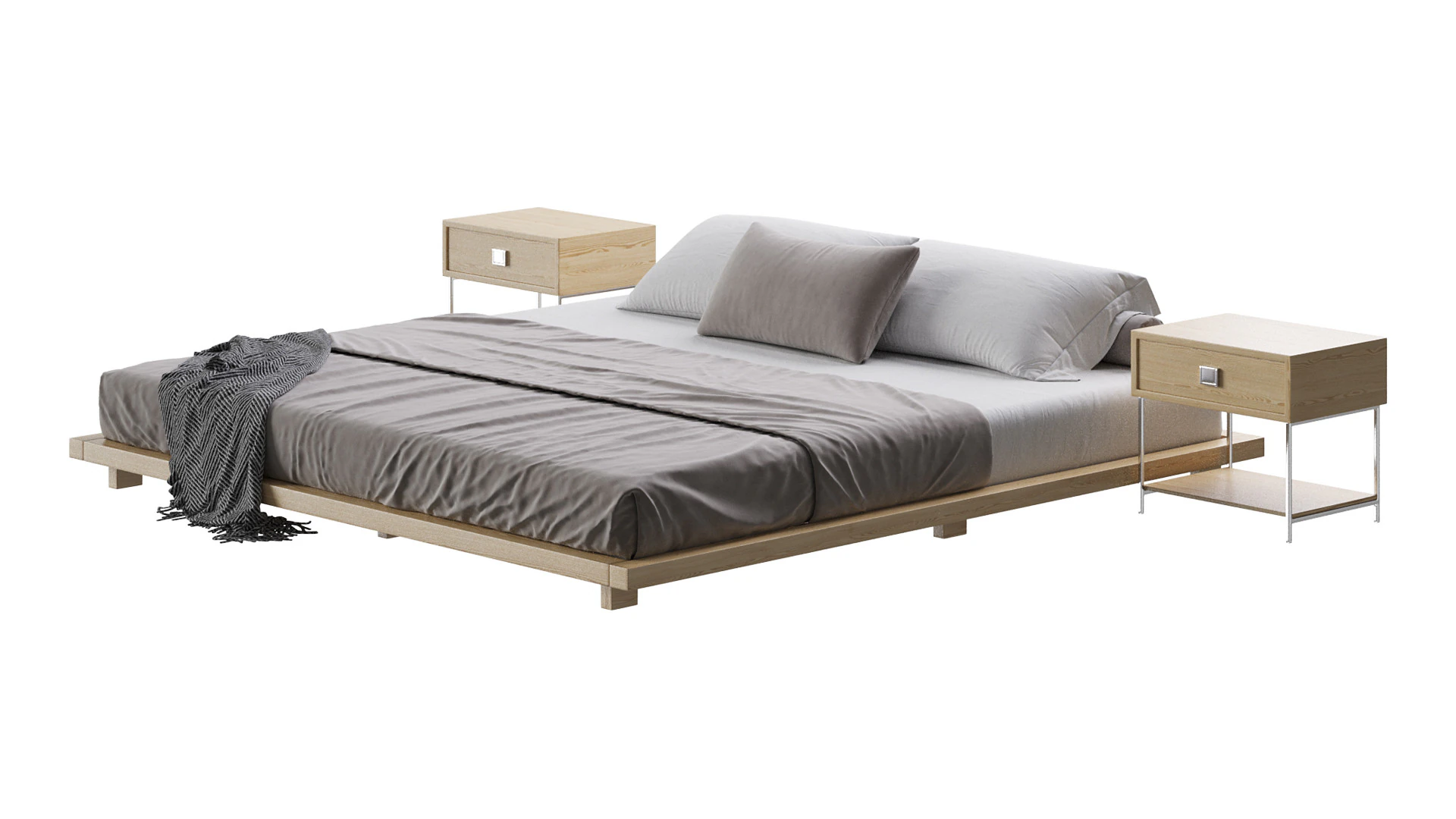 Japanese Style King Low Bed 3D Model .c4d .max .obj .3ds .fbx .stl .blend 