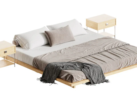Japanese Style King Low Bed 3D Model
