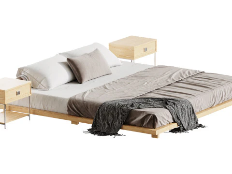 Japanese Style King Low Bed 3D Model