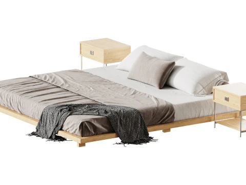 Japanese Style King Low Bed 3D Model