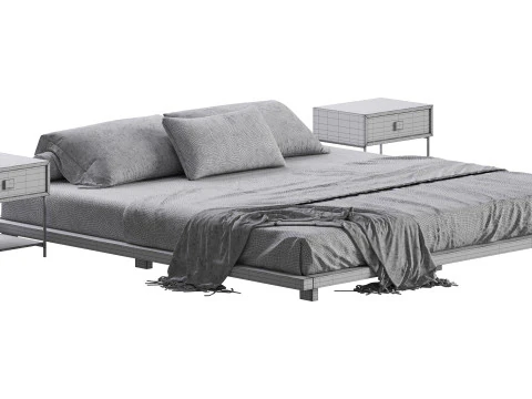 Japanese Style King Low Bed 3D Model