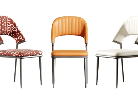 Silla de comedor contempor&aacute;nea de piel sint&eacute;tica con respaldo bajo Modelo 3D